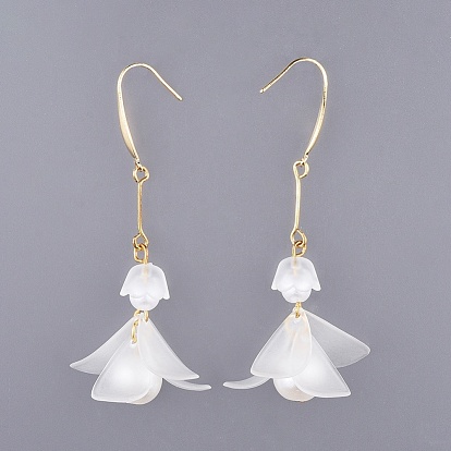 Frosted Transparent Acrylic Dangle Earrings, with 316 Surgical Stainless Steel Earring Hooks and Imitation Pearl Acrylic Beads, Flower