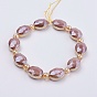 Perles verre opaque brins, avec les accessoires en laiton, perle plaquée lustre, facette, ovale