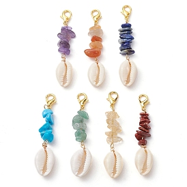 Shell Pendent Decorations, Natural & Synthetic Gemstone Chips and Alloy Lobster Claw Clasps Charms