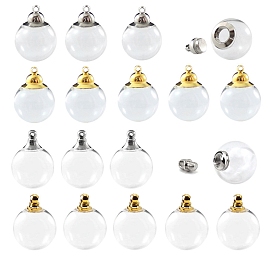 10Pcs Glass Round Bottle Pendants, with Brass Finding, Openable Urn Ashes Pendants