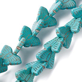 Perles synthétiques turquoise brins, teint, papillon