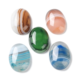 Natural Striped Agate/Banded Agate Cabochons, Dyed & Heated, Oval