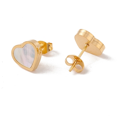 6 paires de boucles d'oreilles en forme de cœur en coquillage blanc naturel, 304 bijoux en acier inoxydable pour femmes