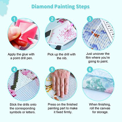 Kits de toile de peinture au diamant bricolage pour enfants, avec des strass de résine, stylo collant diamant, plaque de plateau et pâte à modeler, chat avec fleur