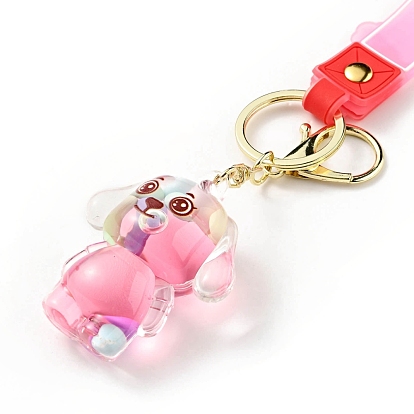 Dog Acrylic Pendant Keychain, with Light Gold Tone Alloy Lobster Claw Clasps, Iron Key Ring and PVC Plastic Tape