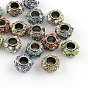 Rondelle Antique Silver Plated Metal Alloy Rhinestone European Beads, Large Hole Beads, 11~12x6mm, Hole: 5mm