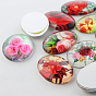 Cabochon en verre ovale à dos plat, ornements thématiques de fleurs multi-couleur 