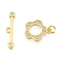 Brass Micro Pave Clear Cubic Zirconia Toggle Clasps, Nickel Free, Flower