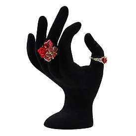 OK Gesture Shaped Velvet Ring Display Rack, Jewelry Holder for Rings Showing