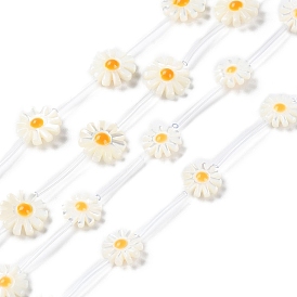 Natural Trochus Shell Beads Strands, with Enamel, Daisy Flower