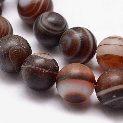 Natural Striped Agate/Banded Agate Bead Strands, Eye Agate Beads, Round, Dyed & Heated, Frosted, Grade A