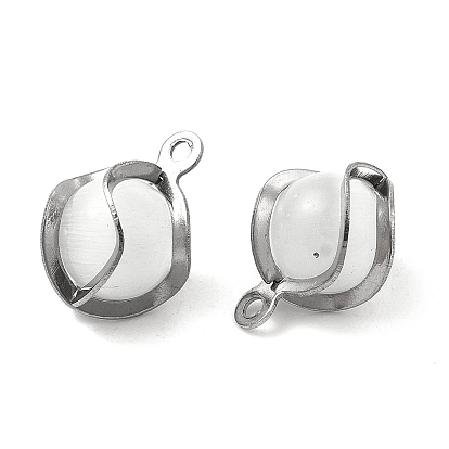 Cat Eye Charms, with 304 Stainless Steel Findings, Round