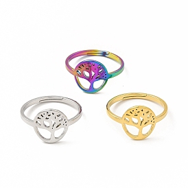304 Stainless Steel Tree of Life Adjustable Ring for Women