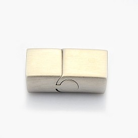 Rectangle 304 Stainless Steel Matte Magnetic Necklace Clasps, with Glue-in Ends, 25x14x8mm, Hole: 6x11.5mm
