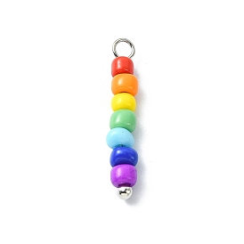7 Color Chakra Coloful Glass Seed Beaded Pendants, with Brass Loops