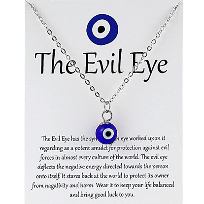 Blue Devil Eye Glass Pendant on Copper Chain - Turkish Evil Eye Necklace