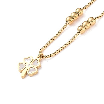Synthetic Shell Clover Charm Anklet, Ion Plating(IP) 304 Stainless Steel Jewelry for Women