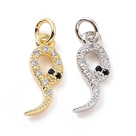 Brass Micro Pave Cubic Zirconia Charms, with Jump Ring, Snake Charm