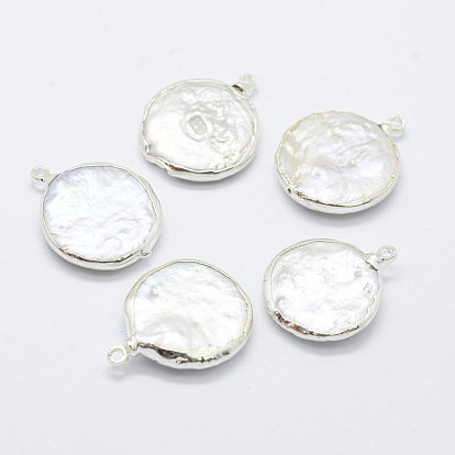 Pendentifs de perles d'eau douce de culture naturelle, avec les accessoires en laiton, plat rond