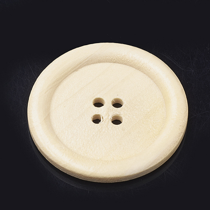 4-Hole Wooden Buttons, Large Buttons, Flat Round