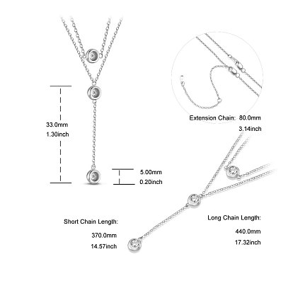 Shegrace 925 collares escalonados de plata esterlina, Con grado aaa zirconia cúbica y cadenas de cable., plano y redondo