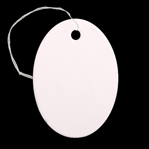 Ovale étiquette volante vide, vitrines de bijoux étiquettes de prix du papier, avec cordon de coton, 26x18.5x0.2mm, trou: 2 mm, 500 PCs / sac