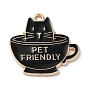 Alloy Enamel Pendants, Light Gold, Cup with Cat & Word Pet Friendly