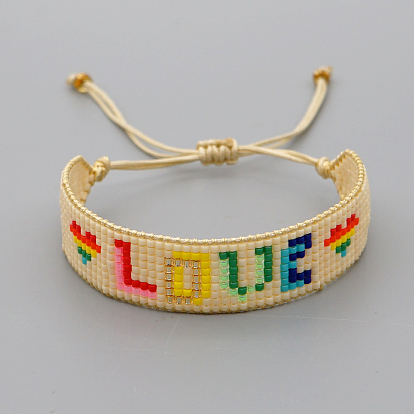 Miyuki Seed Braided Bead Bracelet, Word Pattern Friendship Bracelet for Women