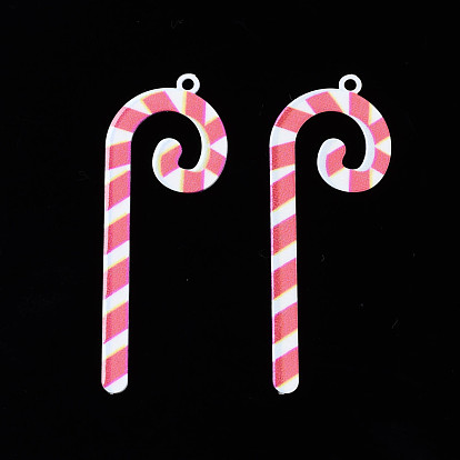 Spray Painted Brass Pendants, with Printed, for Christmas, Candy Cane