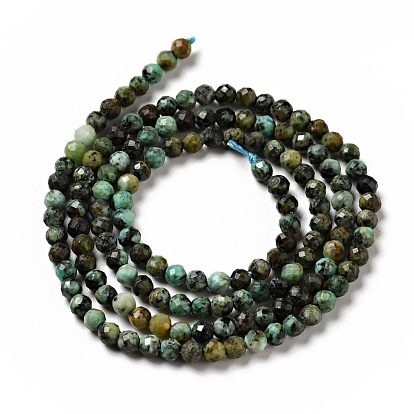 Brins de perles turquoises africaines naturelles (jaspe), facette, ronde