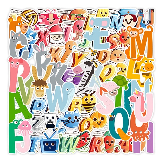 Autocollants imperméables en plastique pvc alphabet thème animal, colorées