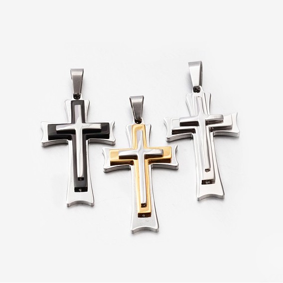 304 pendentifs croix en acier inoxydable, 45x26.5mm, Trou: 8x5mm