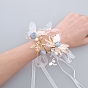 Silk Cloth Butterfly and Flower Wrist Corsage, with Plastic Pearl & Glass Beads and Alloy Findings, for Bride or Bridesmaid, Wedding, Party Decorations