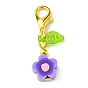 Flower Handmade Polymer Clay Pendant Decorations, Leaf Transparent Acrylic and Alloy Lobster Claw Clasps Charm