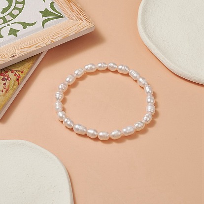 Bracelet extensible en perles de riz naturel pour femme