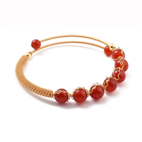 Bracelet de manchette perlé de pierres précieuses naturelles, bracelet ouvert enveloppé de fil de laiton doré pour femme, sans plomb et sans cadmium