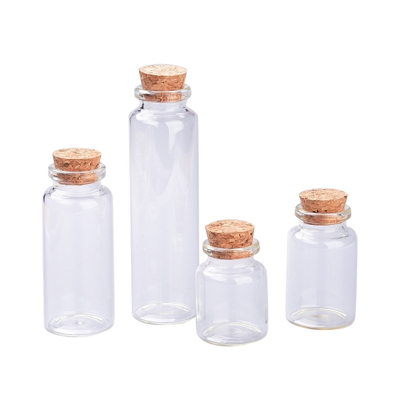 Botellas de vidrio, con tapón de corcho, deseando botella, contenedores de cuentas