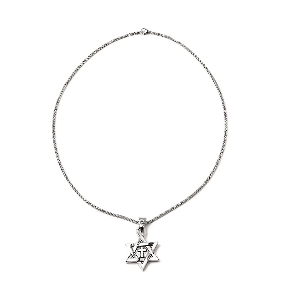 Collier pendentif étoile avec croix en alliage avec chaînes en acier inoxydable