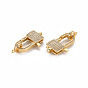 Brass Micro Pave Clear Cubic Zirconia Lobster Claw Clasps,  Cadmium Free & Nickel Free & Lead Free, Rectangle