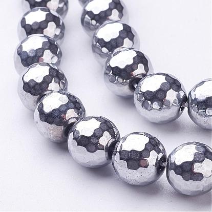 Non-Magnetic Synthetic Hematite Beads Strands, Faceted Round, 10mm, Hole: 1mm, about 40pcs/strand, 15.9 inch