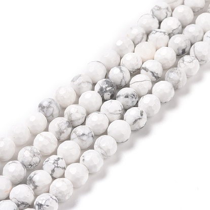 Natural Howlite Beads Strands, Faceted(128 Facets), Round