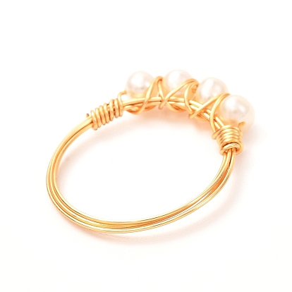Natural Freshwater Pearl Rings for Girl Women, Golden Brass Rings