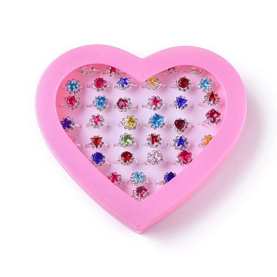 Acrylic Rings for Kids, with Rhinestone, Mixed Shapes