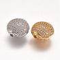 Brass Micro Pave Cubic Zirconia Beads, Flat Round, Hollow
