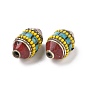 Handmade Tibetan Style Beads, with Brass Findings and Synthetic Turquoise, Oval, Antique Silver