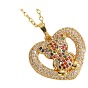 Real 14K Gold Plated Brass Cubic Zircon Pendant Necklace for Women, Heart