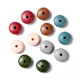 Painted Natural Wood Beads, Large Hole Beads, Rondelle