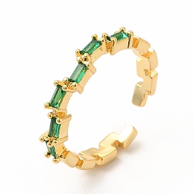 Прямоугольное открытое кольцо-манжета зеленого кубического циркония, стеллаж для латунных украшений для женщин, без свинца и без кадмия