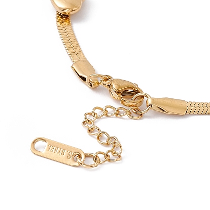 304 bracelet chaîne à chevrons perlé coeur en acier inoxydable pour femme