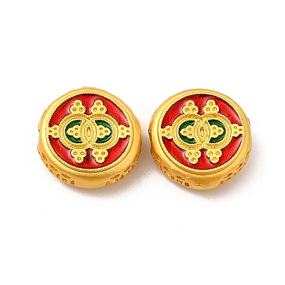 Alloy Beads, with Enamel, Golden, Flat Round with God of Wealth & Eye